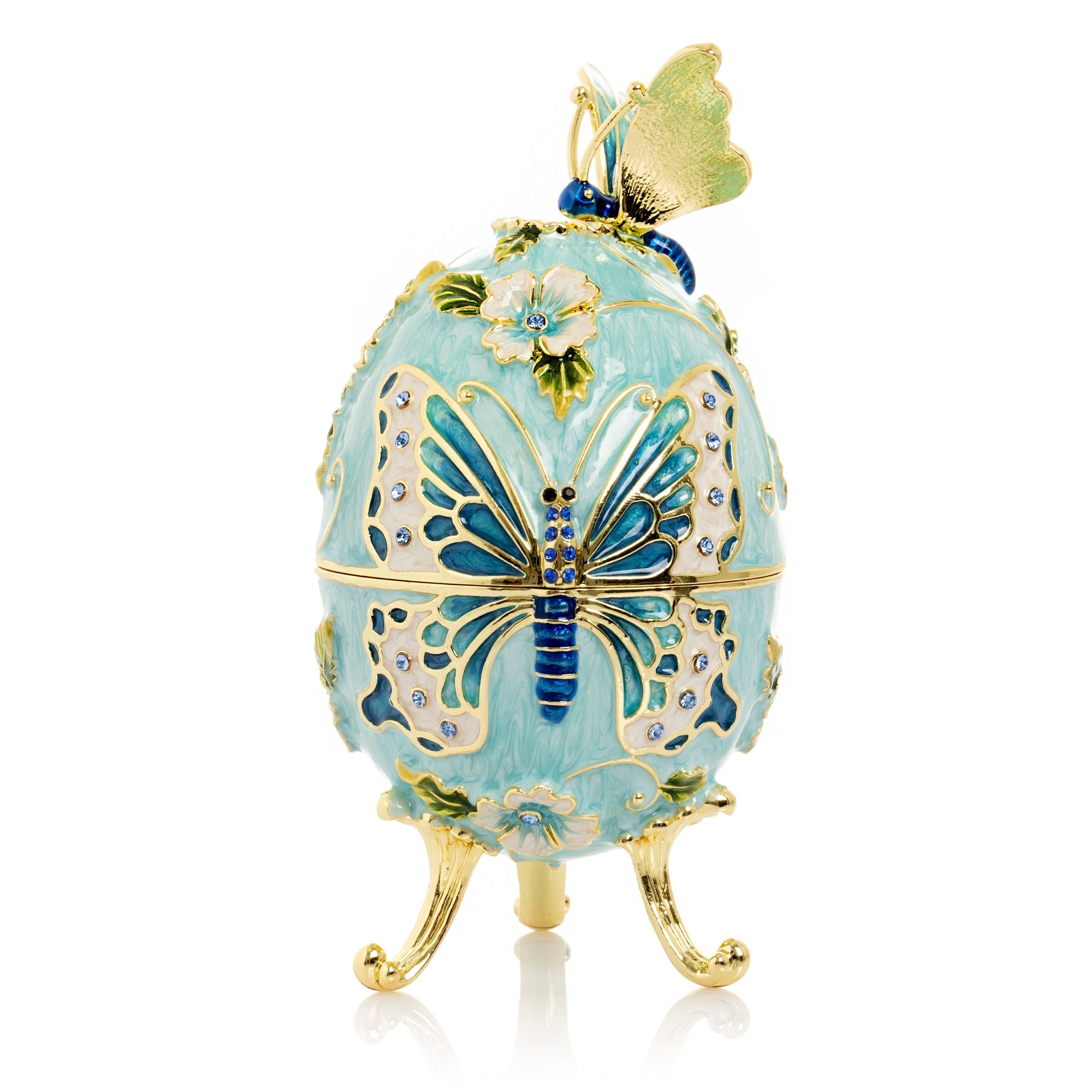 Turquoise Faberge Egg with Flowers and Butterfly-0