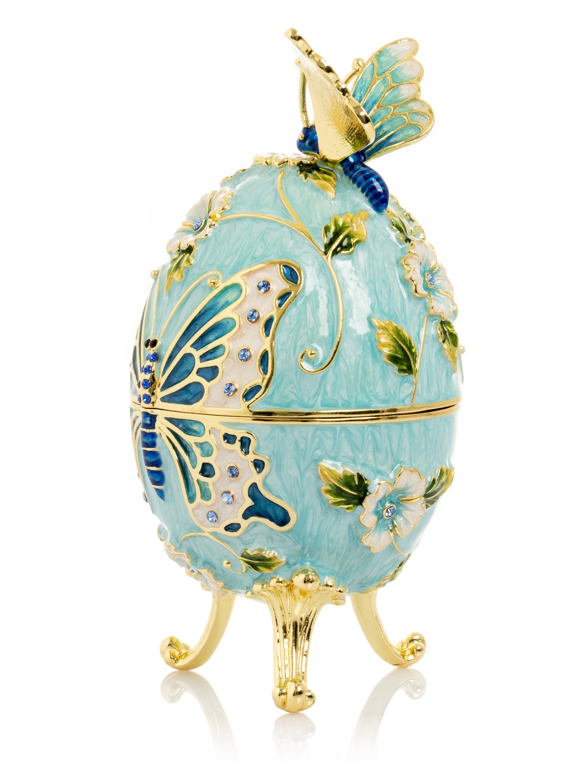Turquoise Faberge Egg with Flowers and Butterfly-3
