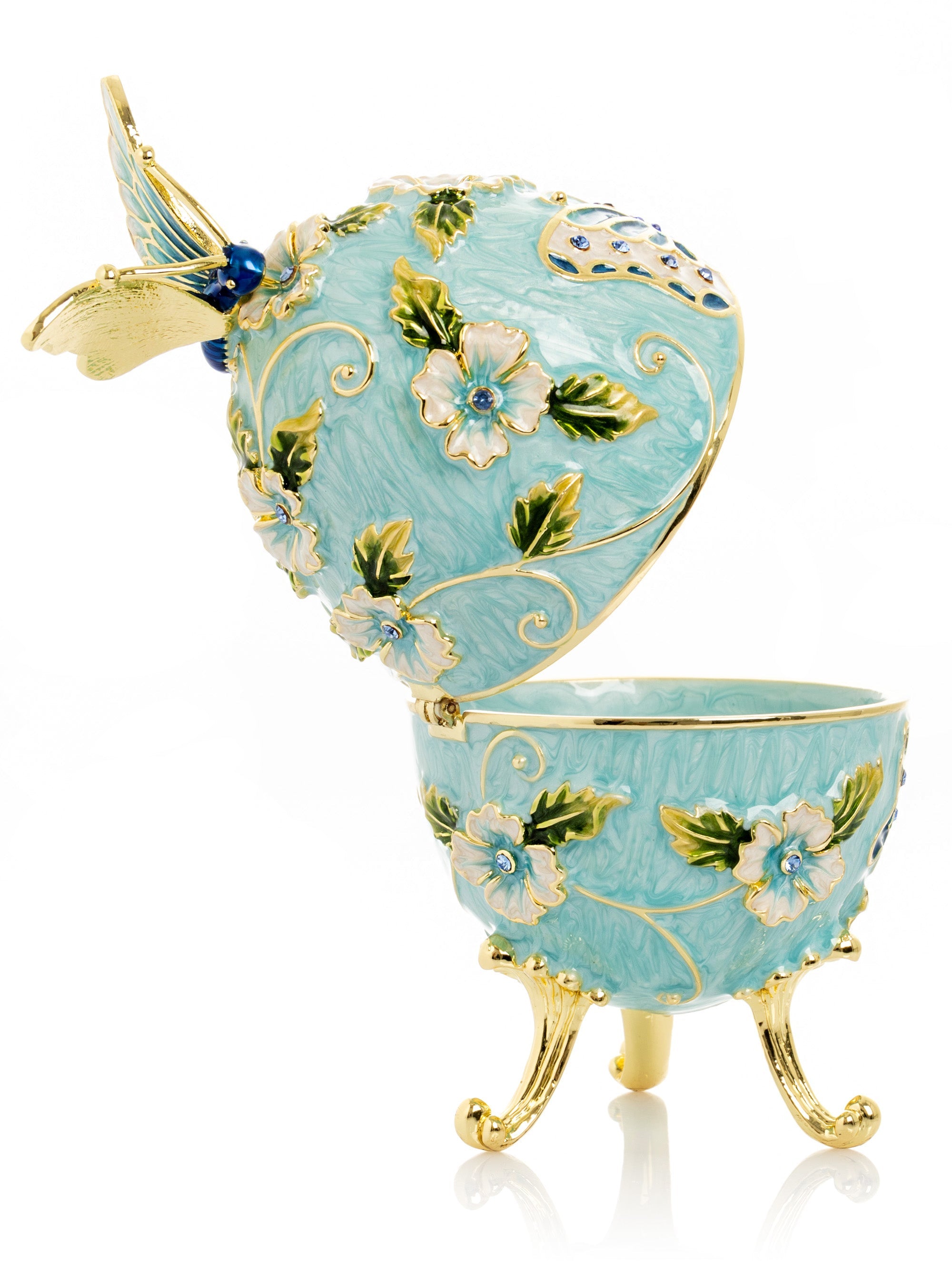 Turquoise Faberge Egg with Flowers and Butterfly-4
