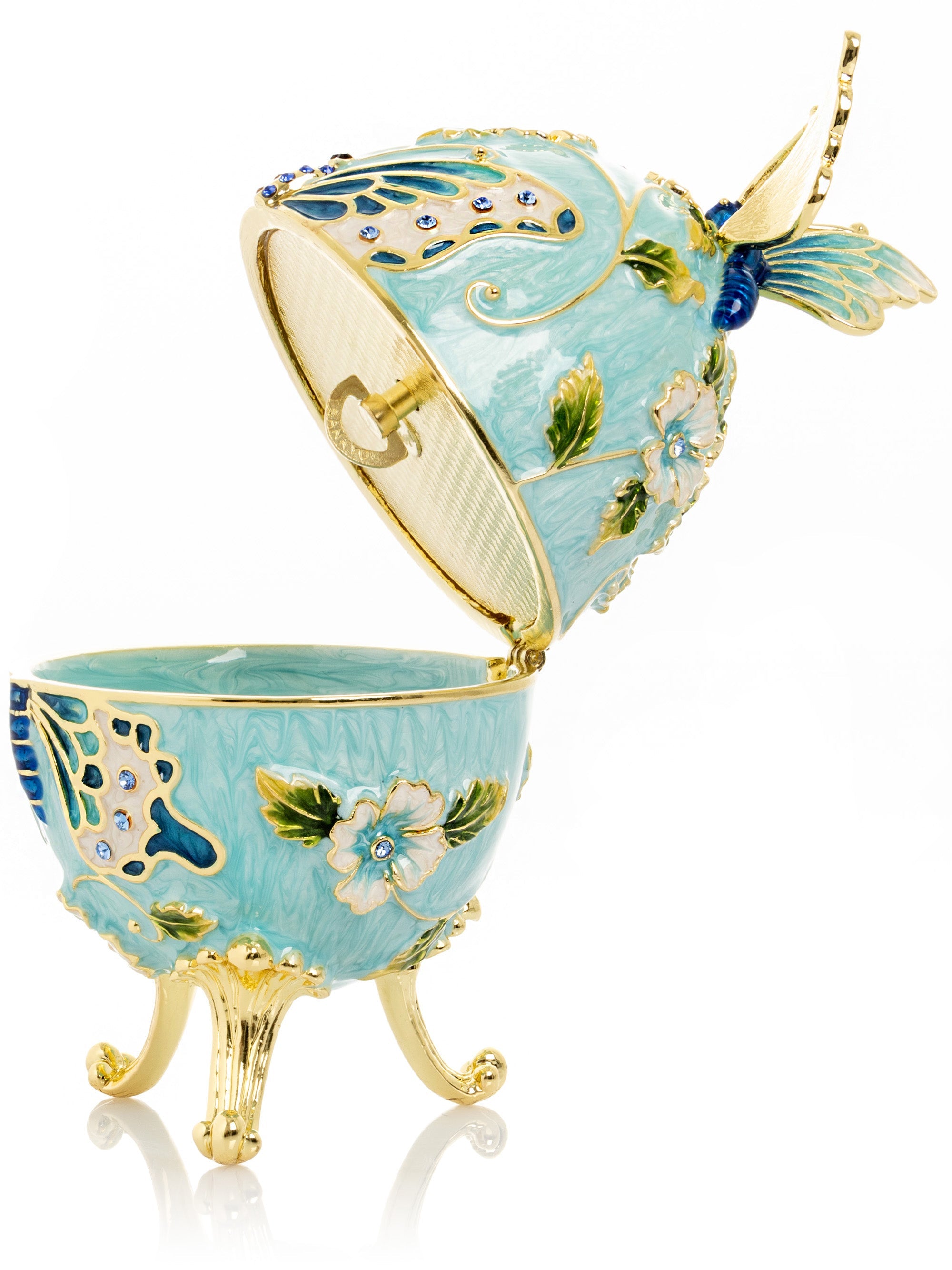 Turquoise Faberge Egg with Flowers and Butterfly-1