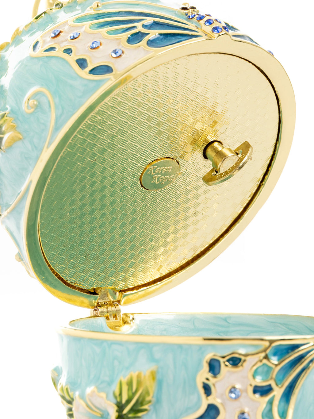Turquoise Faberge Egg with Flowers and Butterfly-2