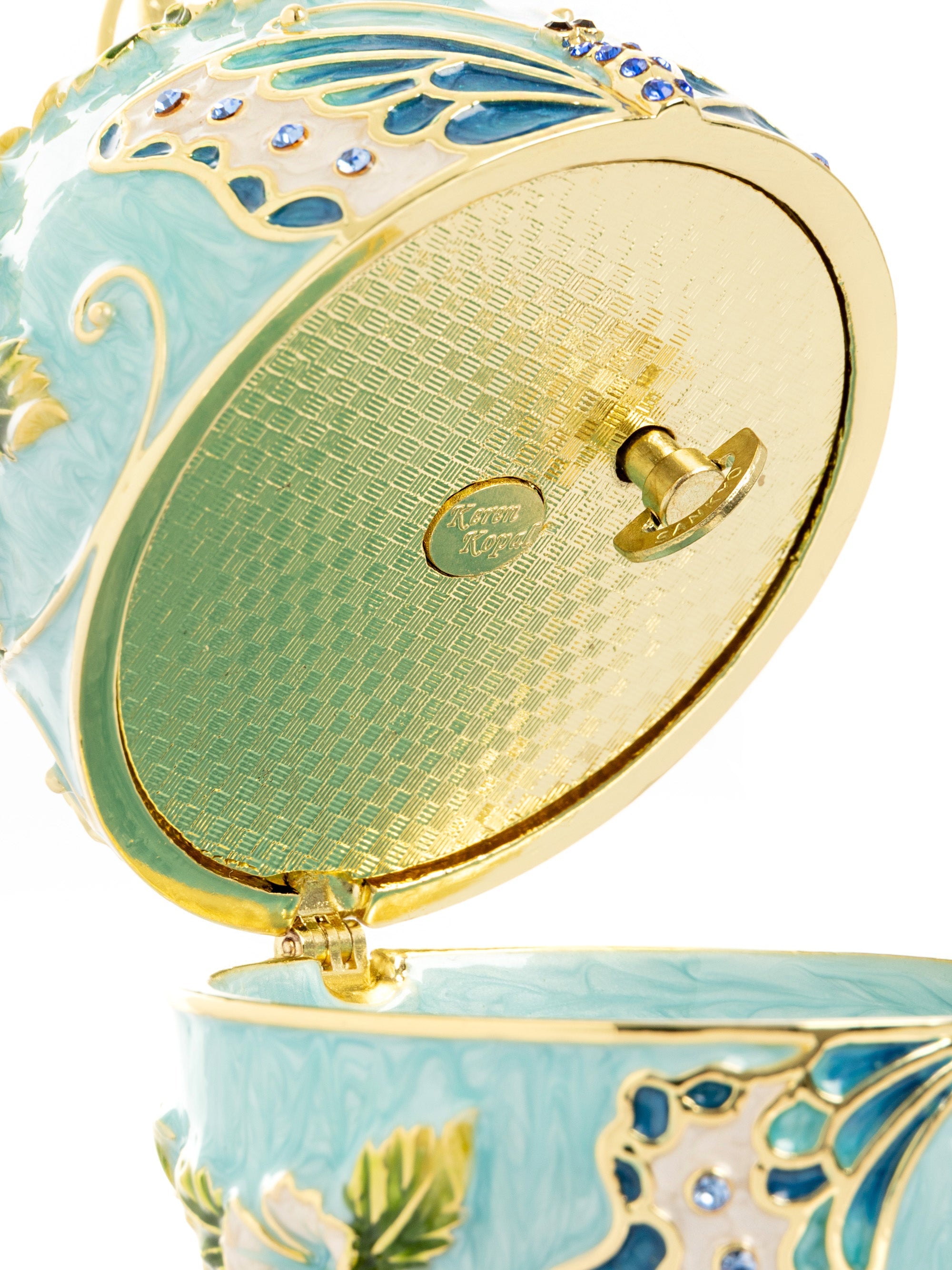 Turquoise Faberge Egg with Flowers and Butterfly-2