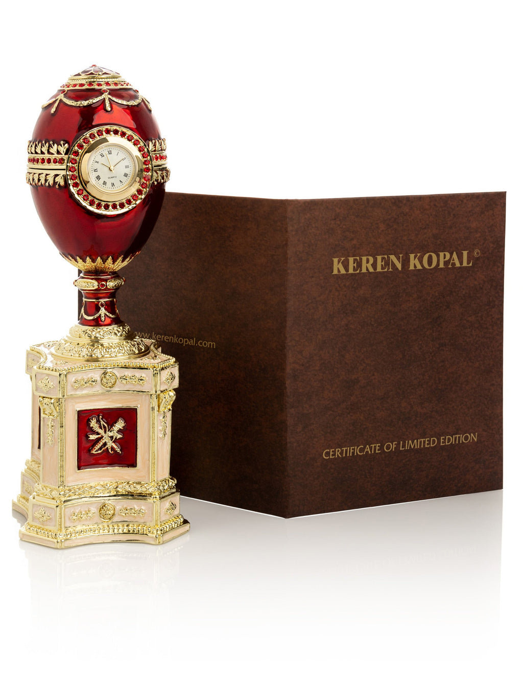 Red Faberge Egg with a Pearl and a Clock-0