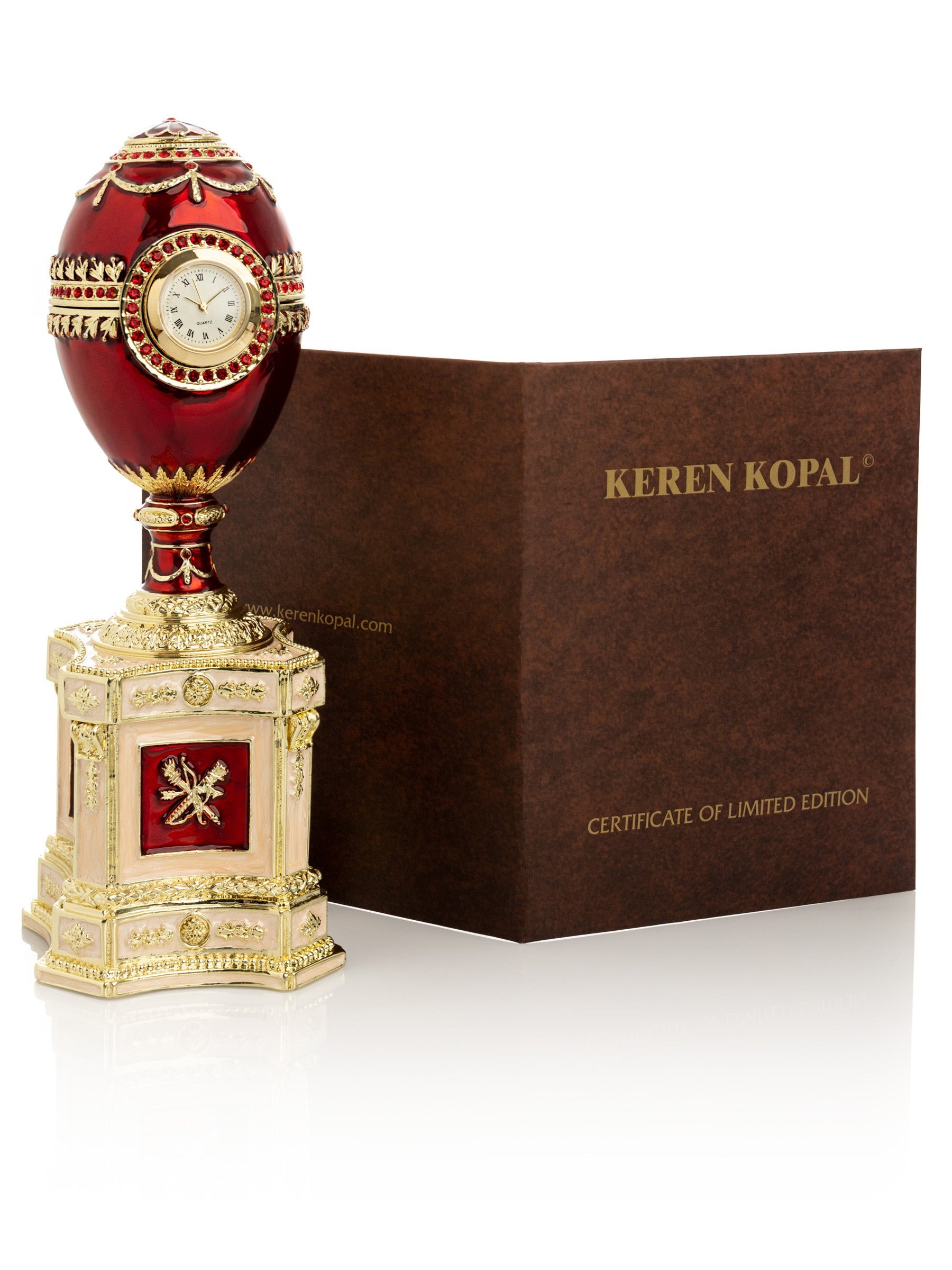 Red Faberge Egg with a Pearl and a Clock-0