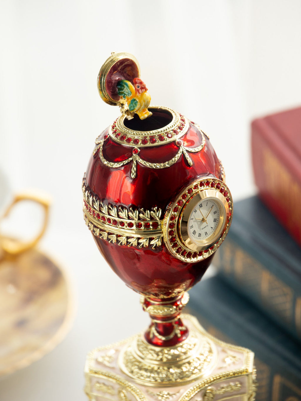 Red Faberge Egg with a Pearl and a Clock-1